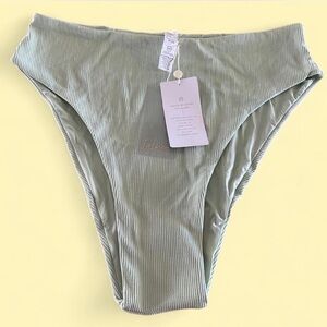 NWT Toluca‎ Swim Sage Green Ribbed High-Waist Bikini Bottom Womens 4XL